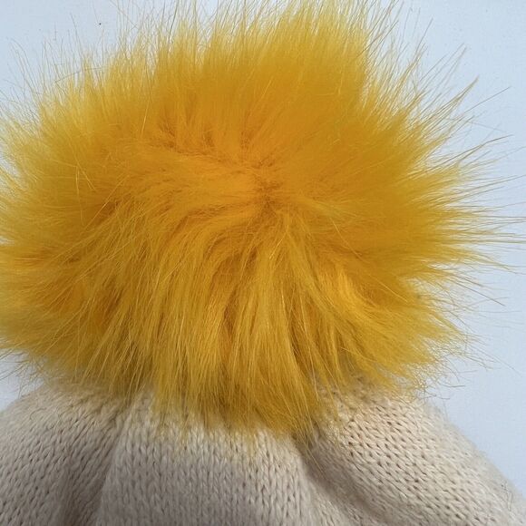 Baby Gap Size M / L SMILE Knit Beanie Ski Hat Cap with Pom Pom Rainbow Cream - Picture 5 of 8